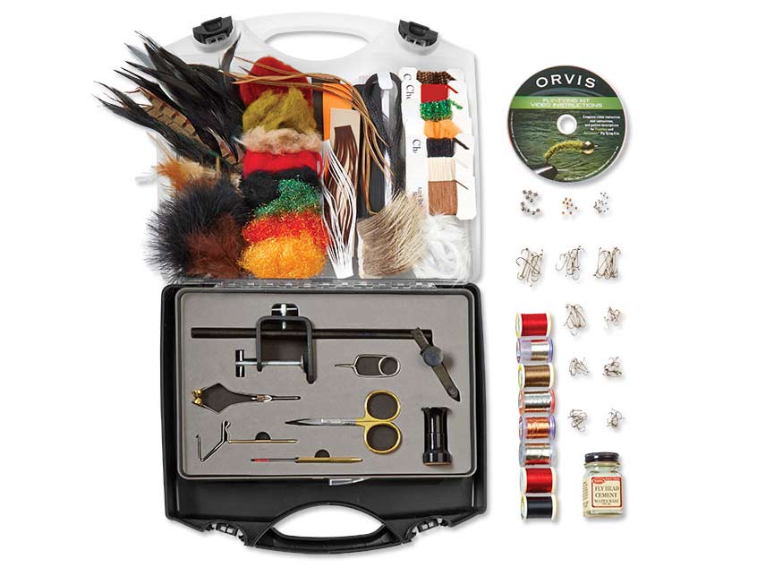 A full kit of fly fishing gear.