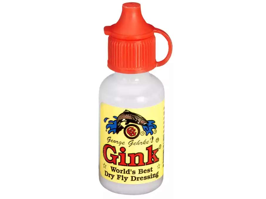 A bottle of dry fly dressing Gink on a white background.