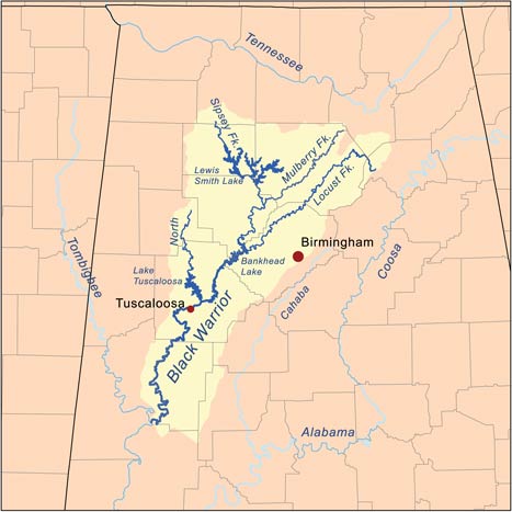 map of the black warrior river