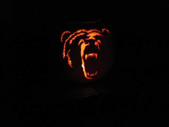 I enjoy bear hunting so I decided to carve a bear face into my pumpkin.