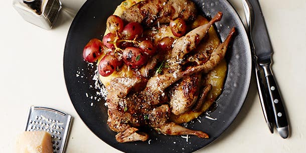 The Wild Chef: Grilled Quail, Sausages, and Grapes With Polenta