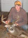I got this deer on the first day of ever deer hunting with my girlfriends parents. We pushed him out of a river bottom by their house. It was a 165# 8 point with an 18 inch spread. It was also my first deer bigger than a spike.