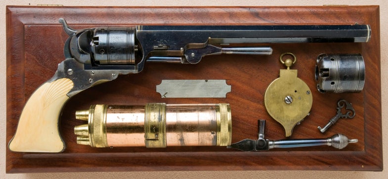 <strong>"Colt revolvers have always been</strong> the blue chips of gun collecting," says Greg Martin, president of Greg Martin Auctions. "The romance, the craftsmanship, the history. Sam Colt the man, the promoter, the first American industrialist. All wrapped together it [really makes] an American story." An impressive chapter in that story will soon be up for grabs. On September 18 in Dallas, Martin will auction what he believes is the most significant group of Colt revolvers put together in the past 50 years. The Al Cali Collection features nearly 30 Colts made from 1836 to 1865 during the percussion era, including one of the finest known examples of Sam Colt's very first pistol model, the Texas Paterson. It was the Paterson--embraced by the Texas Rangers in the early days of the Lone Star republic--that served as the foundation of Sam Colt's rise as America's preeminent gun maker. Though his first manufacturing business failed in 1842, the Colt revolver had made its mark. The pistols that followed--the<a href="http://en.wikipedia.org/wiki/Walker_colt"> Walker</a>, the <a href="http://en.wikipedia.org/wiki/Colt_Navy">Navy</a>, the <a href="http://en.wikipedia.org/wiki/Colt_Dragoon_Revolver">Dragoon</a> and other models featured in the Cali Collection--were improvements on the original design Sam Colt patented in 1836. The $6 million collection includes workaday pistols like an 1849 <a href="http://en.wikipedia.org/wiki/Colt_Pocket_Percussion_Revolvers">Pocket model</a> (more than 300,000 manufactured) to intricate one-of-a-kind art pieces and presentation models given to important dignitaries, business associates and friends of the Colt family. "The collection is not big in number, but the guns in it are really world class--the ultimate of their kind," Martin says. Here's a look at the top 10 guns in this remarkable trove.