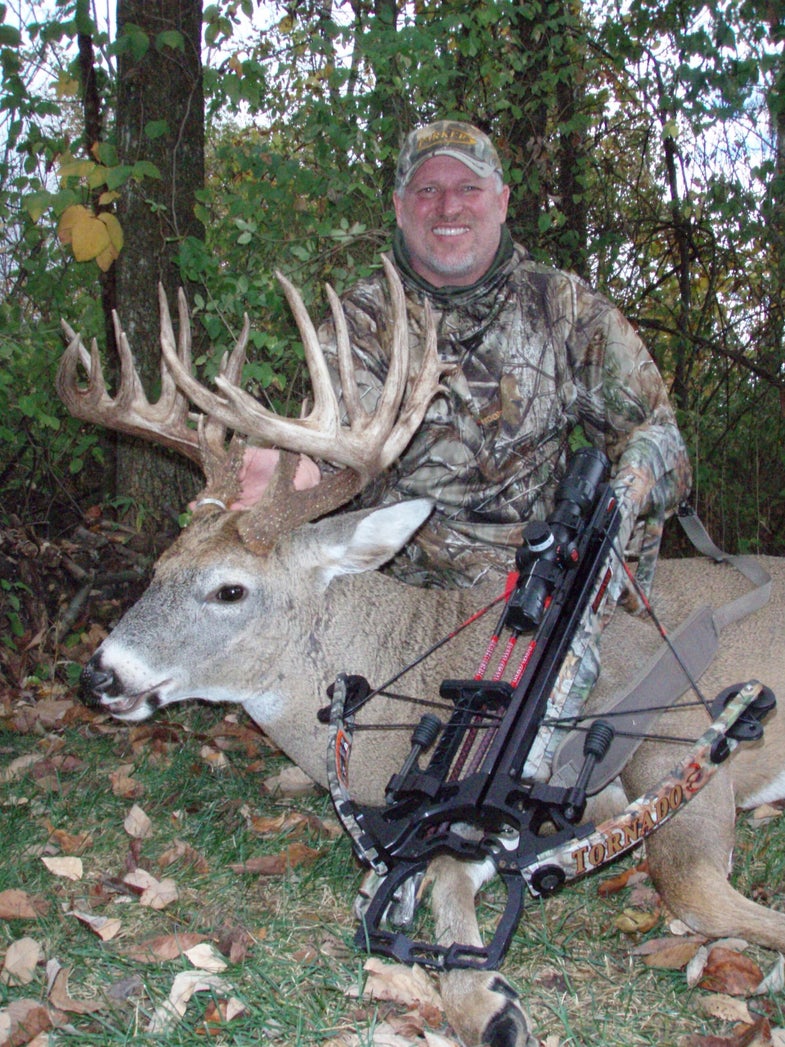 Steve Esker would have been hard-pressed to top his 2009 hunt, which ended with a 19-point Buckeye State bruiser that tallied 216 on the Safari Club International scoring system. But top it he did on Oct. 14 with this 24-point buck that green scored 217 7/8 SCI. It marks the second consecutive (and third overall) 200-class whitetail for the Reynoldsburg, Ohio, crossbow hunter.