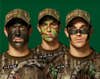 Three models demonstrate styles of camo face paint.