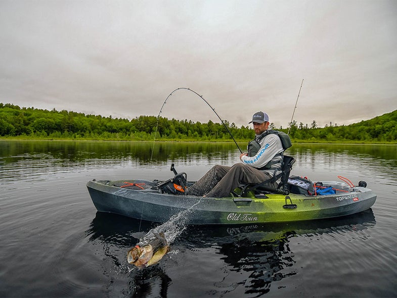 bass fishing in a kayak