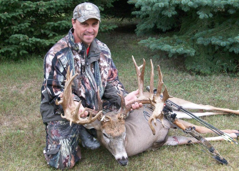 Nine days into Wisconsin's bow season Wayne Schumacher scored big with this 200-plus 30-pointer taken in Fon du Lac County. Schumacher and his brother were hunting a new property on September 20 when the non-typical giant cracked a twig under his stand 25 minutes before the end of shooting light. "He was so quiet, I had no idea he was there until he was right under me," Schumacher says. "When I looked down through the branches of the tree, I could see part of one rack through the leaves and I knew he was no ordinary deer."