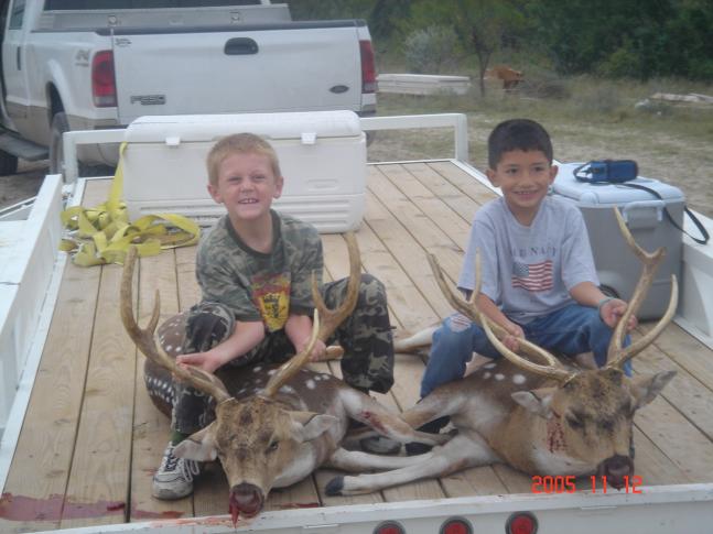 These two young men have been best friends since birth. It was a proud day for both boys and their fathers as they harvested these great Axis bucks on the same morning hunt in South Texas. Carter Ware age 5 on the left and Seth Kercheville age 7 on the right. They look forward to many years of friendship and success in the feild together.
