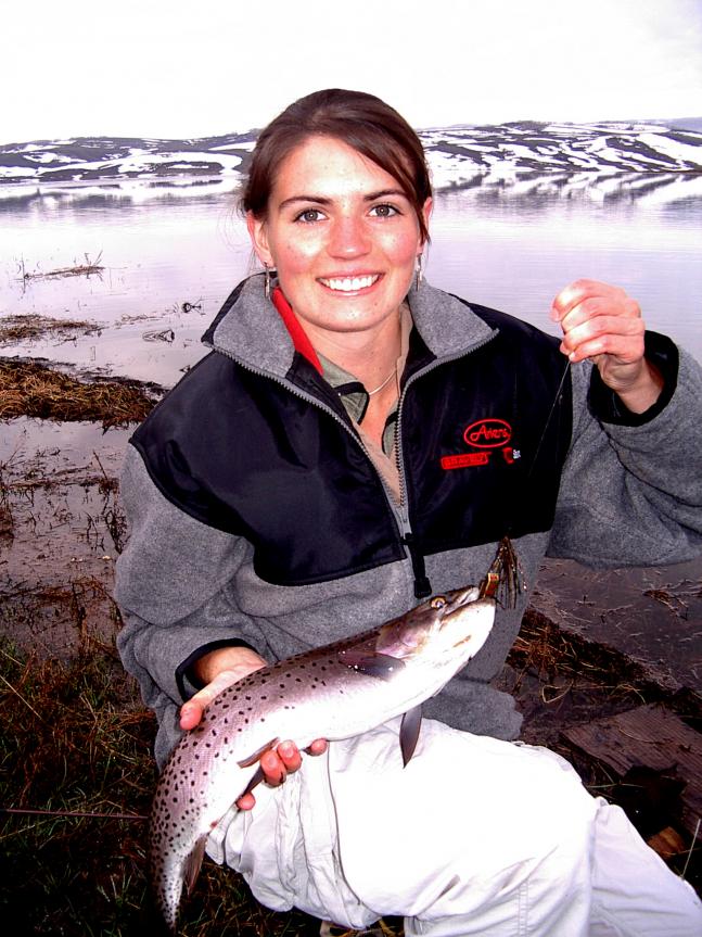 While fishing on Utah's Strawberry Reservoir, we caught several beautiful cutthroats. Ginger hooked this beautiful 19" on a Jake's Spin-A-Lure, which is one of the best lures for this area.