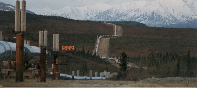 On a moose hunt in 1985 I took a pic of the pipeline near Delta Junction, AK. This is facing South toward the Alaska Range at the 562 mile marker.
