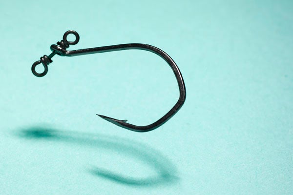 VMC's Spinshot hooks make rigging a snap and create a drop-shot that'll catch more fish. The hook spins freely on a tiny metal post with an eye at each end. Just tie your main line to the top eye and a length of line for the weight to the bottom eye. Because the hook can smoothly turn 360 degrees, lures have more action. Likewise, the hook will move with a fighting fish, helping increase your landings. I fished the Spinshots on the Delaware River for smallmouths and noticed that hung weights would typically break off from the bottom eye down, letting me retie fast and get back in the action without losing a bunch of soft plastics. Spinshots are available in six sizes. --<em>JC</em> <em>Manufacturer:</em> <a href="http://vmchooks.com/">VMC</a>_<br />
Price:_ $4 per pack
