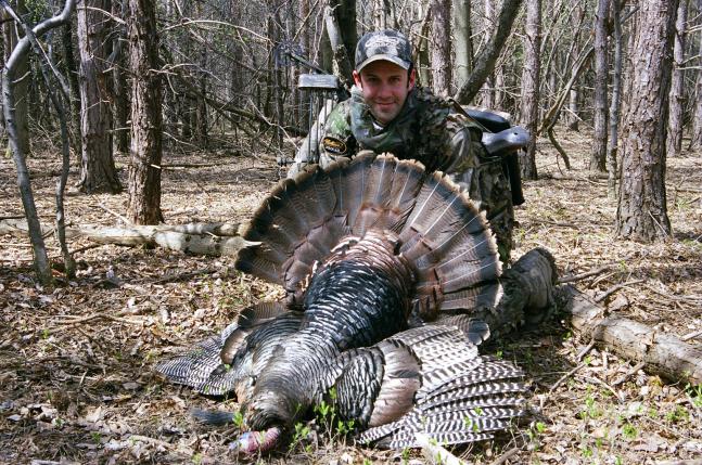 I was determined to shoot my first tom this spring with my mathews. After the first few days of the season while "running and gunning" and getting busted by other gobblers, I finally called this big tom in and dropped him in his tracks at 23 yds. without the aid of a pop-up blind. This day was one of the best hunts that I have ever had in the timber!