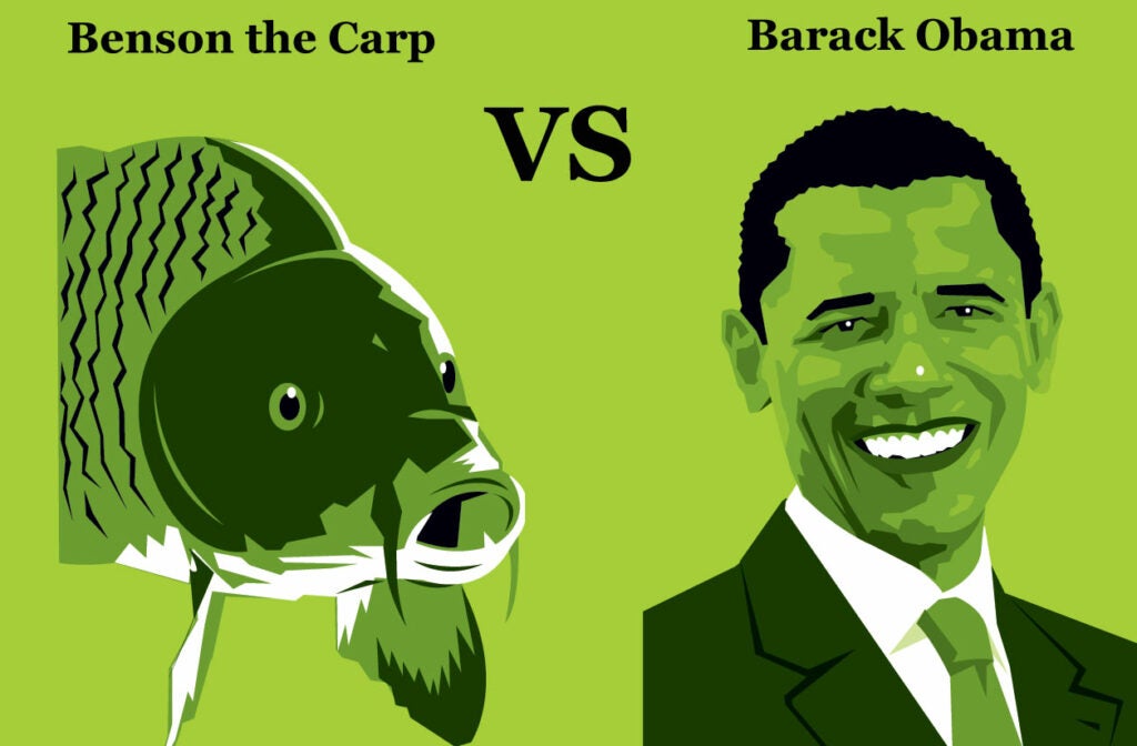 <strong>Barack Obama</strong><br />
President Obama flyfished in Montana's Gallatin River, losing six trout. Mr. Obama, you did try, but you're no Dick Cheney. vs. <strong>Benson the Carp</strong><br />
A hero (or heroine) to British carp anglers, Benson died in July at the age of 25--having topped 64 pounds. <strong>Winner</strong>: Benson<br />
Made the 63 people who caught and released her happy. Obama--not so much.