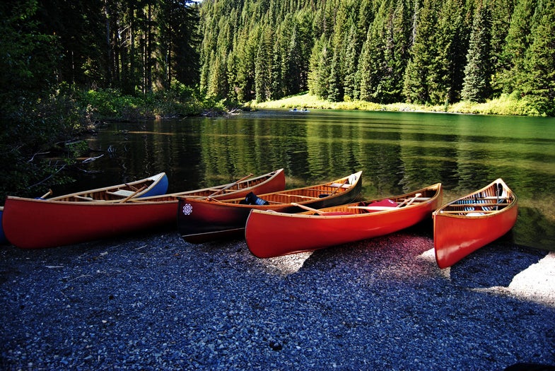 canoes on a beach, wooden canoe, Canada