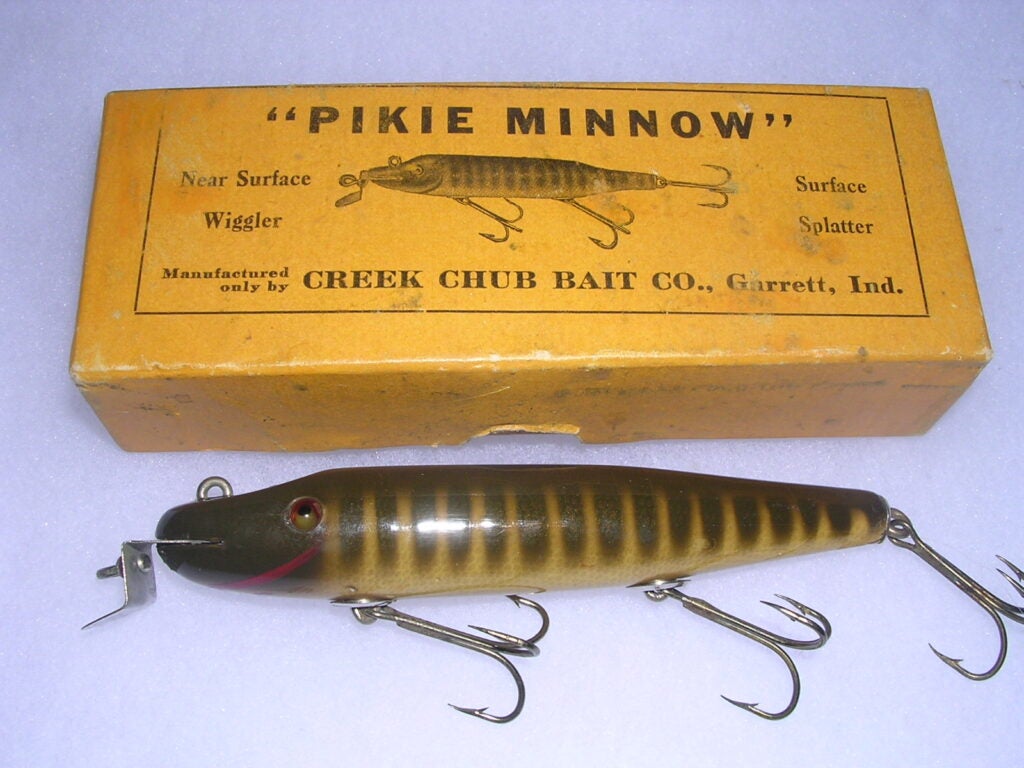 Creek Chub Bait Company's Pikie Minnow originated around 1919 and evolved to include numerous sizes.