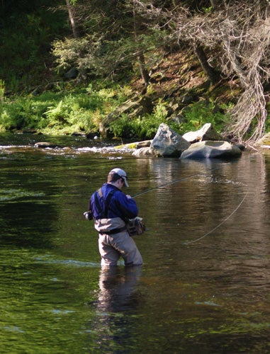 man fishing in a stream