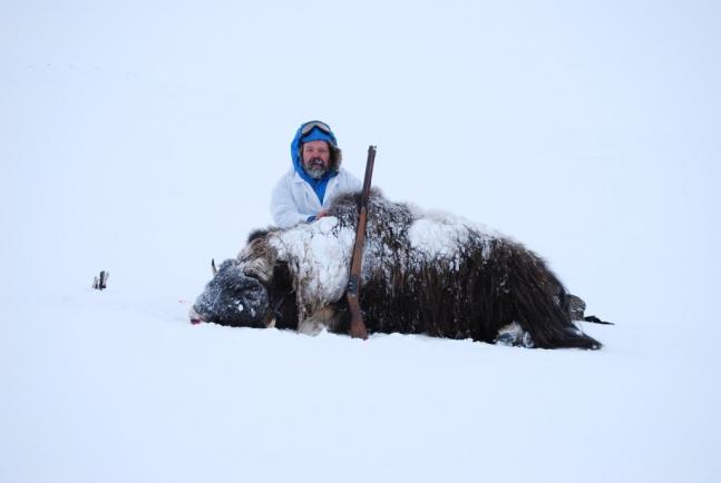 I had drawn a 2008 muskox tag on Nunivak Island and it would be a great place to try to take a big game animal with my homemade .53 rifle. I hunted the first week of March and the weather was still very raw. I will never forget how I felt as I walked over to him, his dark fur against an endless white background.