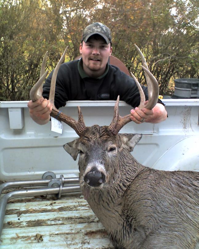 Nov 1st 2008 I shot this 9 point buck. The horton crossbow dropped him like a bad habit. I shot him around 25yrds and he ran 25-30 yrds and rolled into a creek bed. took me and 3 friends an hour and a half to get him out!! He weighed 215lbs field dressed!! Truly an amazing experience for me. The biggest Buck that I have killed!!