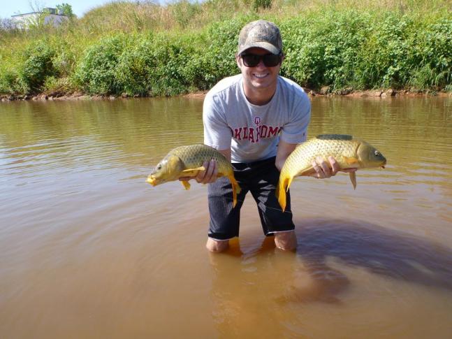 Me and a buddy caught two carp on the fly simultaneously and standing within a few feet of eachother.