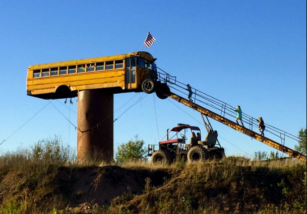 Jesse Kauffman's hoisted school bus deer stand (Courtesy of <a href="http://www.kare11.com/">KARE news</a>)