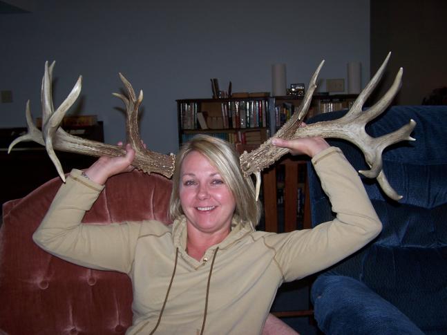 My wife with a nice set of sheds from a recent hunt on a friends farm in Kansas.