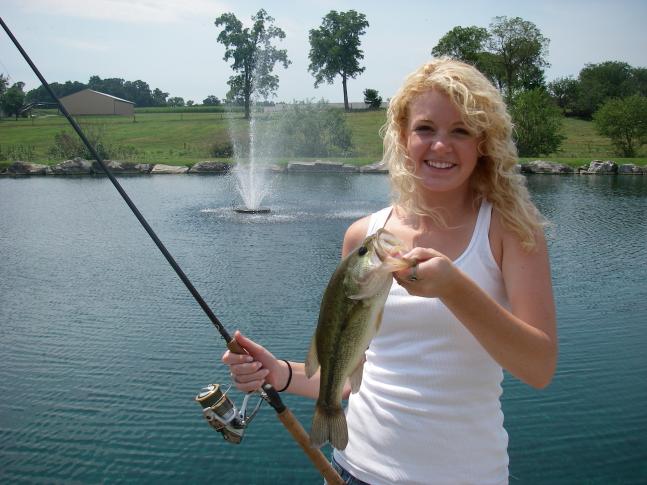 My girlfriend was not brought up fishing, so i took her to the local pond where she used a senko to catch her first fish! I was so proud.