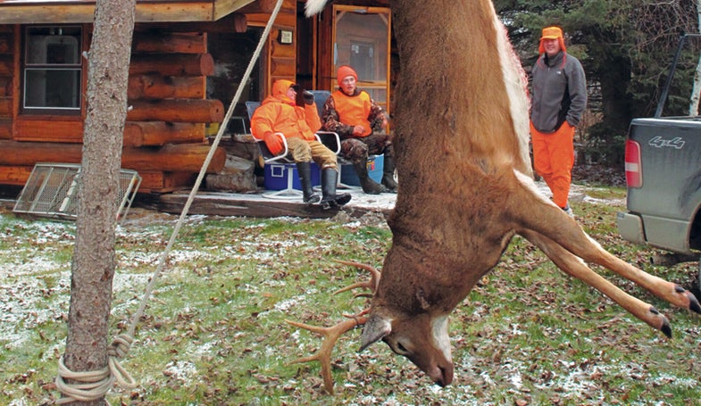 deer hanging from meat pole
