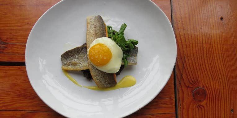 Recipe: Sautéed Wild Rainbow Trout with Black Lentil Ragù and Sunny Side Up Egg