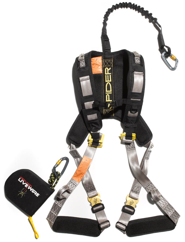 As I get older, I find myself obsessing about stand safety, so anytime a new safety harness appears, I pay attention. But my former life as a safety scofflaw taught me that such gear has to be simple and comfortable, or it stays in the truck, where it never saves a life. This system is so good I consider it one of the top products to emerge from this year's ATA Show. First, the harness. The Tree Spider is one of those rare harnesses comfy enough to make you forget you have it on. The three-point attachment system consists of metal clips that somehow aren't noisy but give that satisfying little click that lets you know they're locked. The Live Wire Descent System is also slick. As treestand veterans know, even if your safety system prevents a fall, you've got a new set of problems if you can't reach your stand or a step. The Live Wire solves that lethal issue by gently lowering your quaking carcass to the ground on 30 feet of webbing. --S.B.<br />
**<br />
Manufacturer:** Tree Spider (TreeSpiderSafety.com)<br />
<strong>Price:</strong> $150, $190