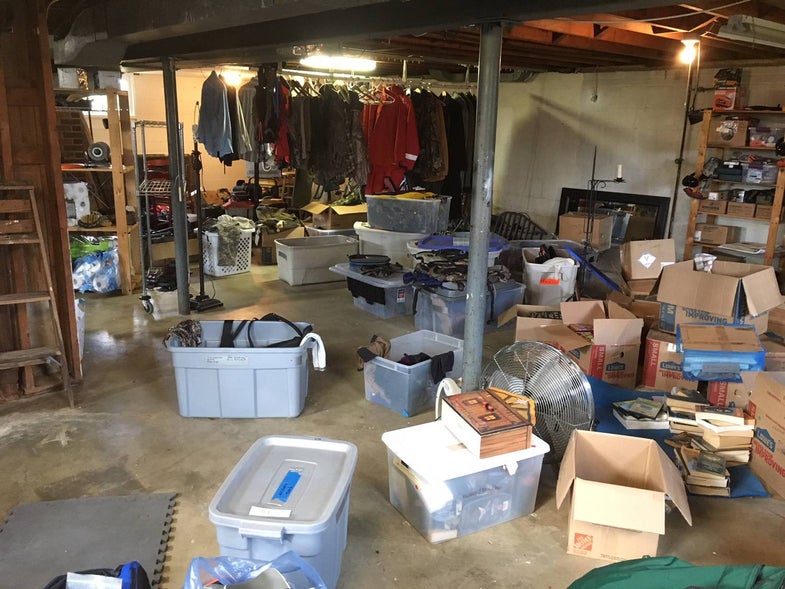 basement, hunting and fishing gear organization