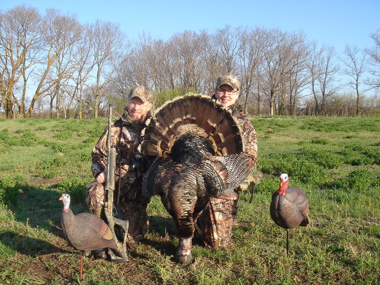 After a few handshakes and high-fives, Vanderpool and I celebrated the successful hunt with a few photos. The bird had a 9-inch beard, 7/8-inch spurs, and weighed 21 pounds. Once we had snapped the last shot, it was Jim's turn to hunt.