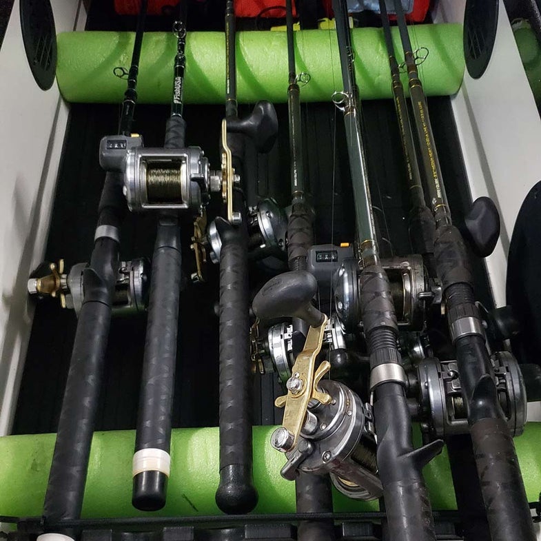fishing rod locker with pool float