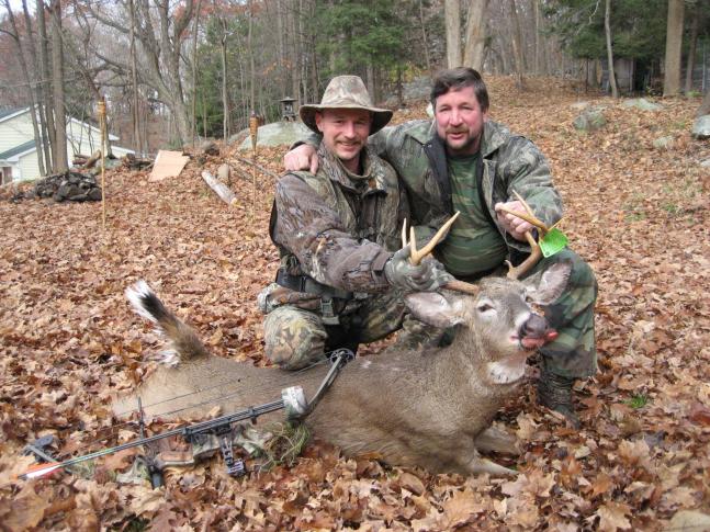 This buck was taken from a tree stand on November 5,2009 the afternoon before the picture was taken. The deer went down 30 yards from where he was shot. To date this is the biggest deer taken off the land we hunt on. He weighed out at 180 pounds and was 3.5 years old.
