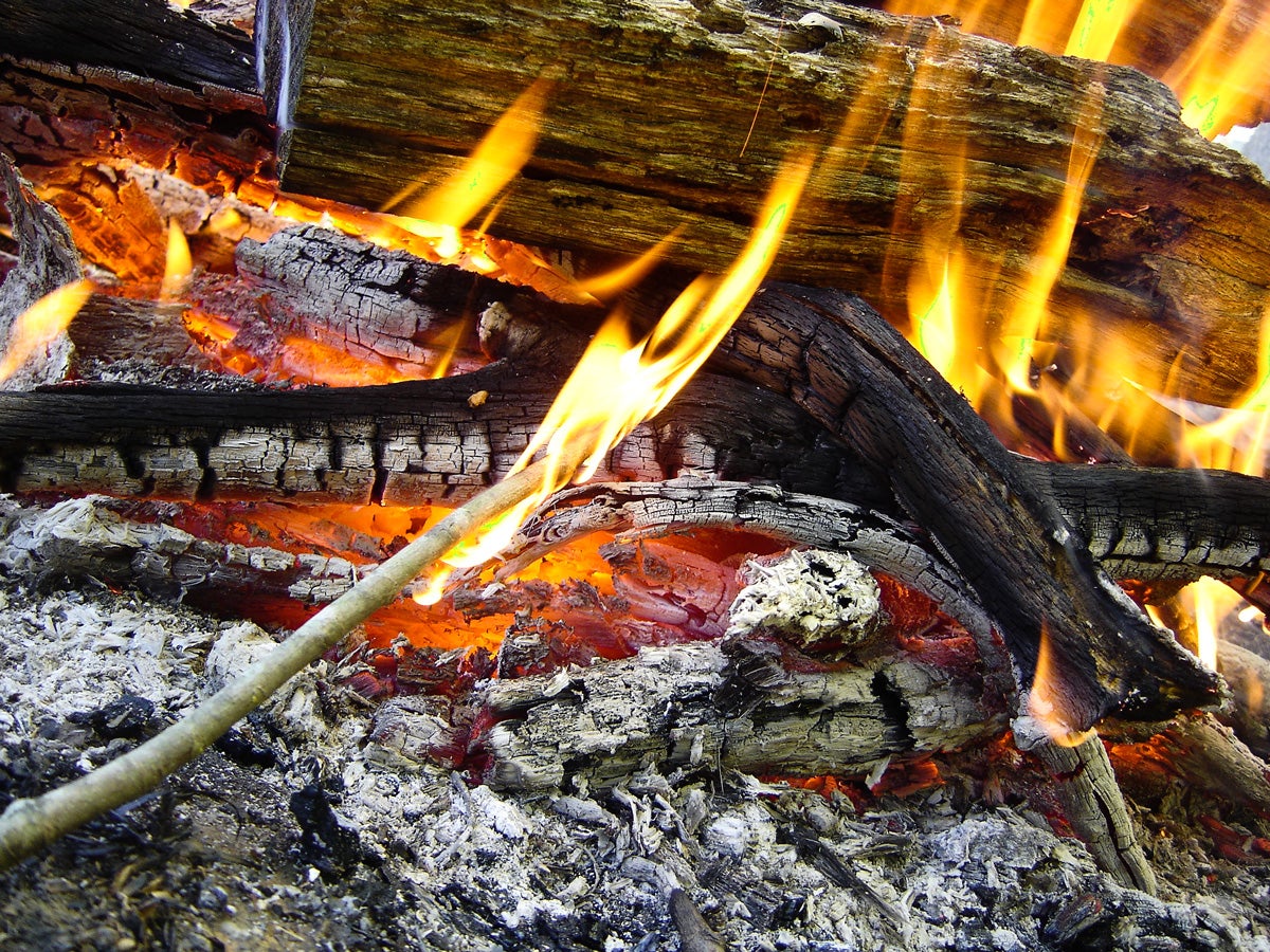campfire burning, flames, ash