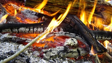 campfire burning, flames, ash