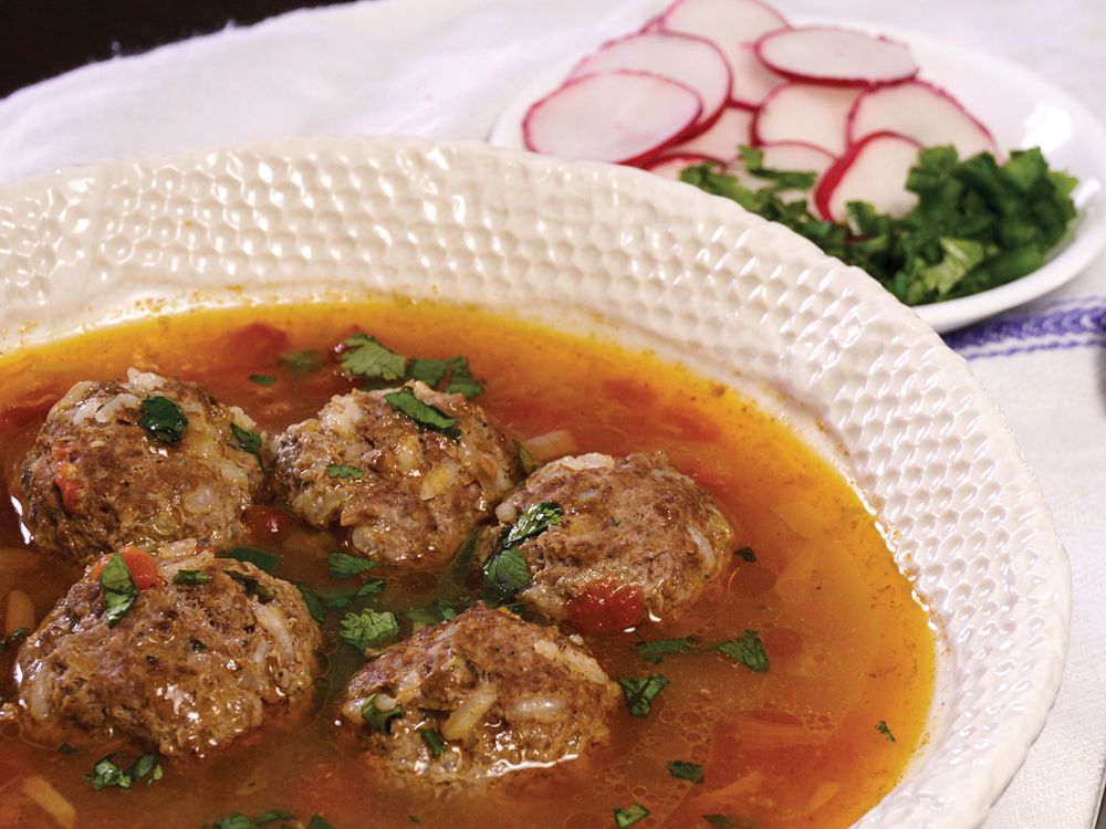 Antelope Albondigas served in a flavorful broth.