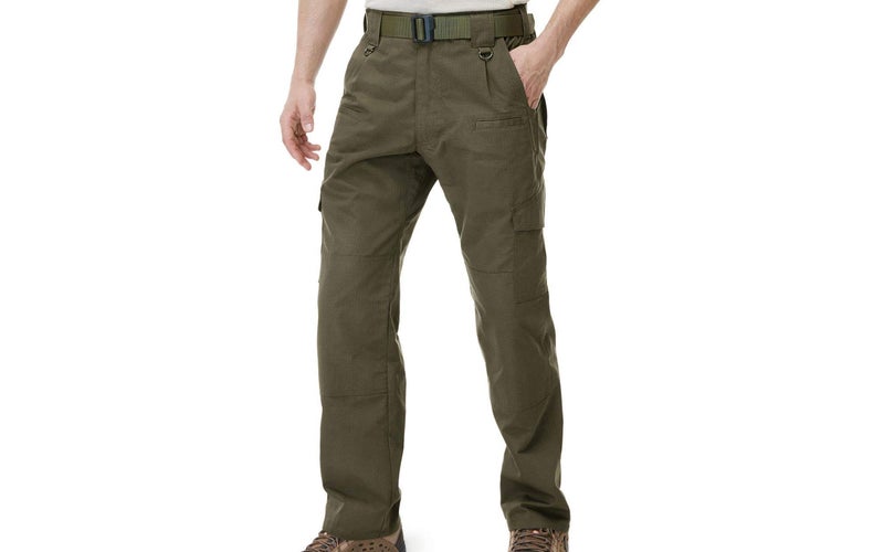 Man wearing army green tactical pants