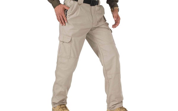 Man wearing tan tactical pants