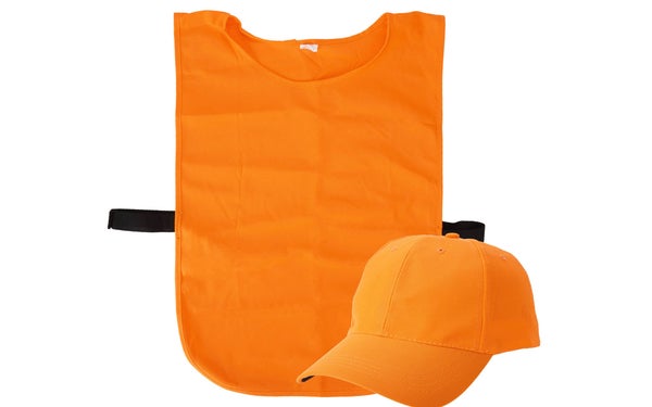 Blaze orange vest and hat