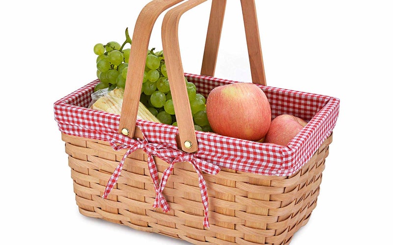 Picnic Basket Natural Woven Woodchip with Double Folding Handles