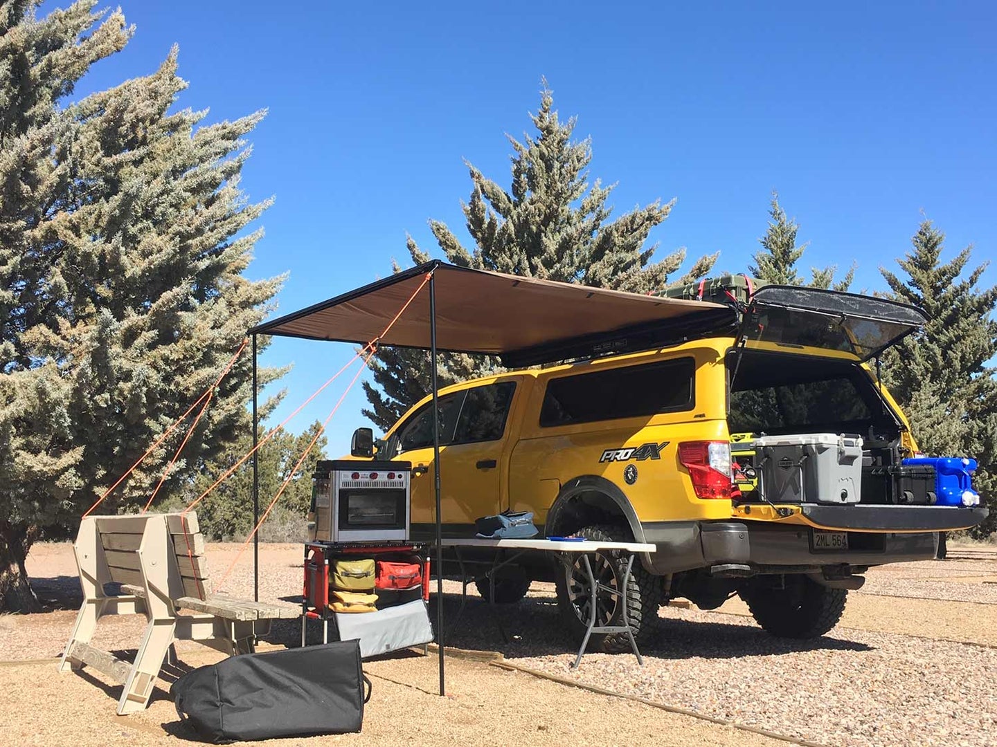 A truck turned into a mobile hunting camp.