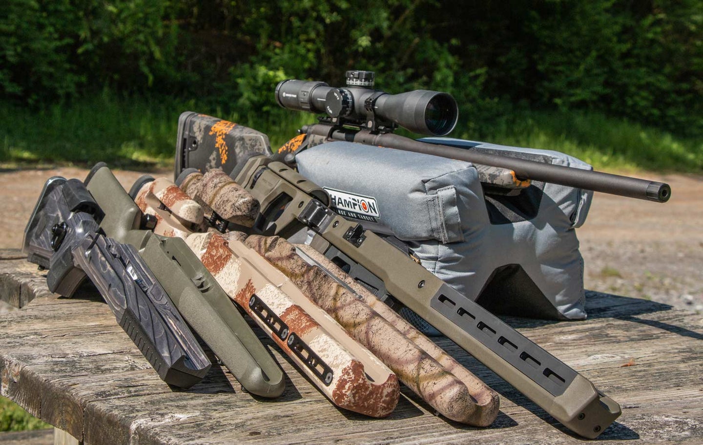 A lineup of aftermarket rifle stocks