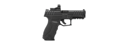 9mm handgun with red dot sight.