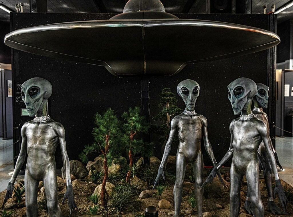 A setup of UFOs and aliens tourist attraction.