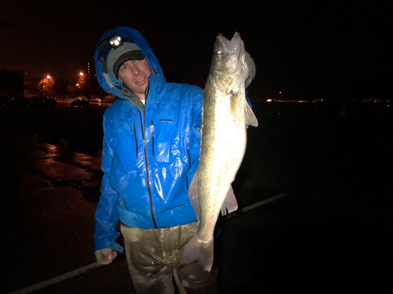 Angler holding up a large walleye.