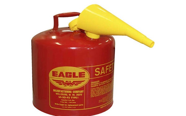 Eagle UI-50-FS Red Galvanized Steel Type I Gasoline Safety Can with Funnel, 5 gallon Capacity, 13.5" Height, 12.5" Diameter