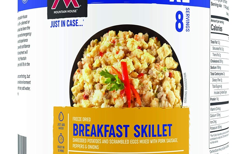 A can of mountain house breakfast skillet.