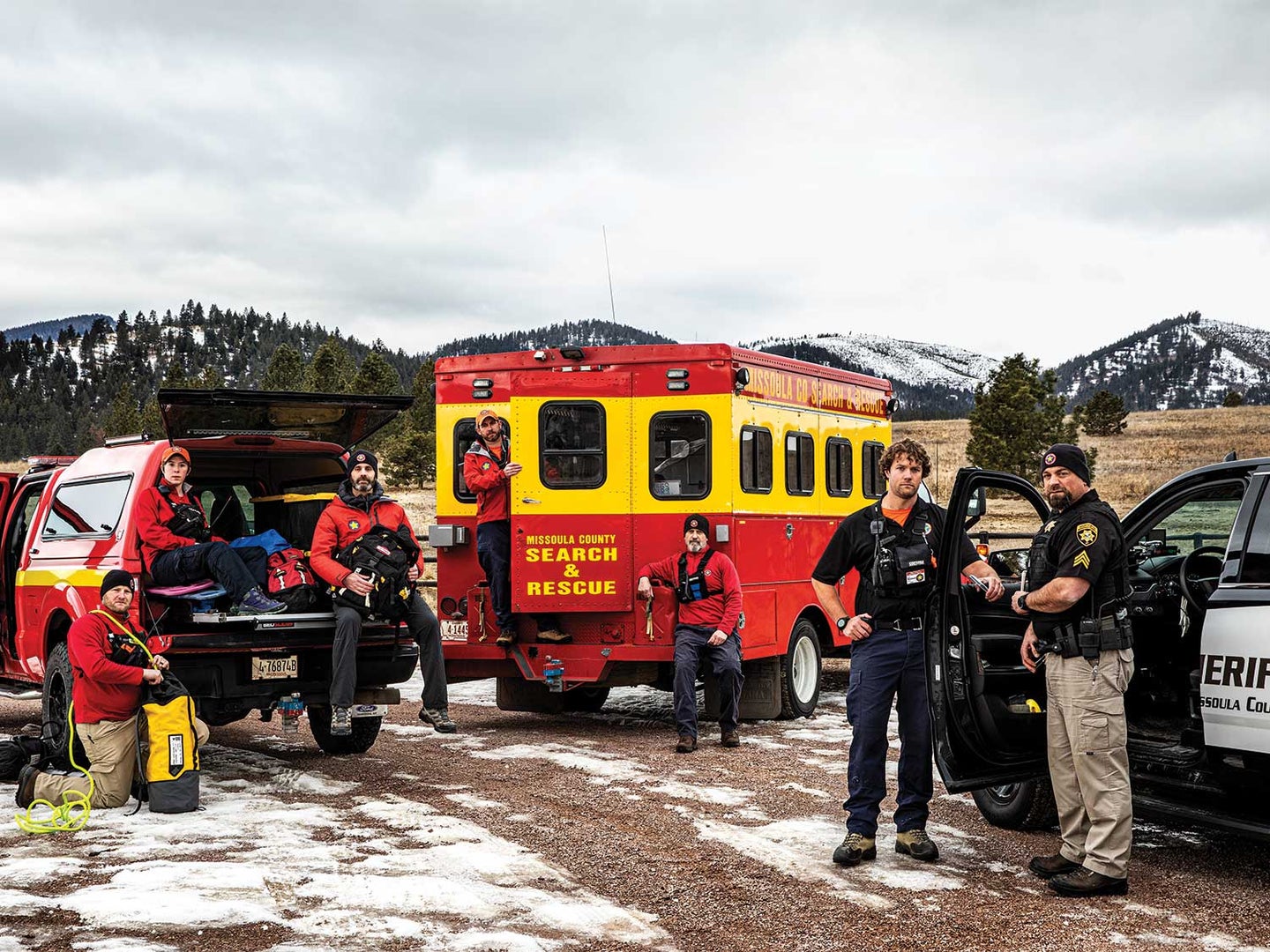 A search and rescue team preparing for training.