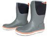 A pair of grey and black waterproof deck boots.