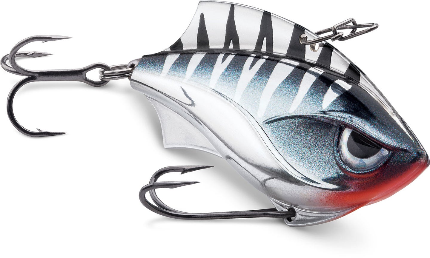 A black and silver fishing lure.